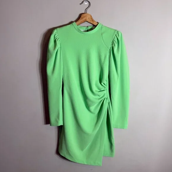 slim fit dress slacks A.L.C. Asymmetric Gathered Mini Dress Jina Jade Stretch Linen Size 2 N –  Celebrity Owned main image 1